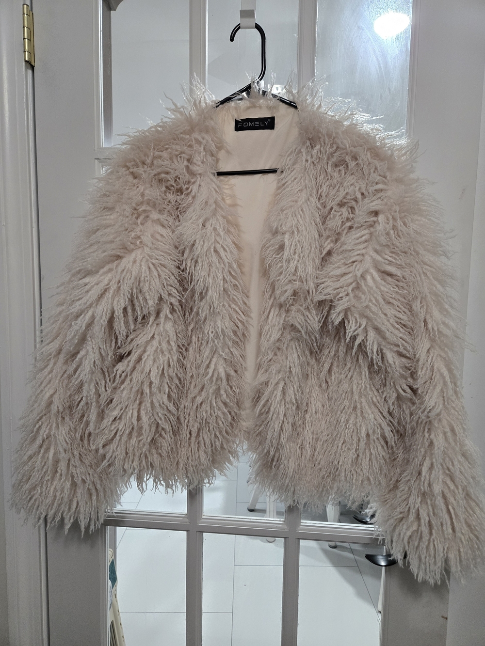 Women's Cream Faux Fur Shag Coat